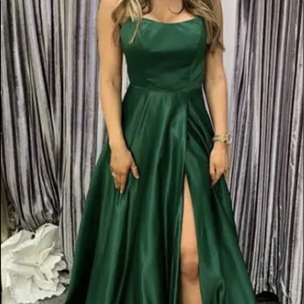 Satin emerald green formal dress